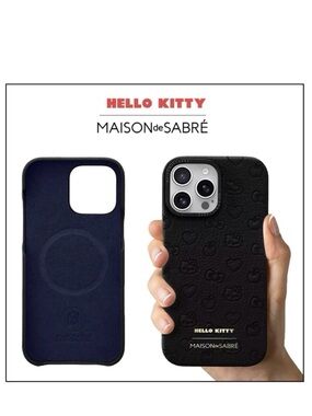 🆕 Maison de Sabré–Hello Kitty iPhone 16 Pro Case–Embossed Leather–Black Caviar